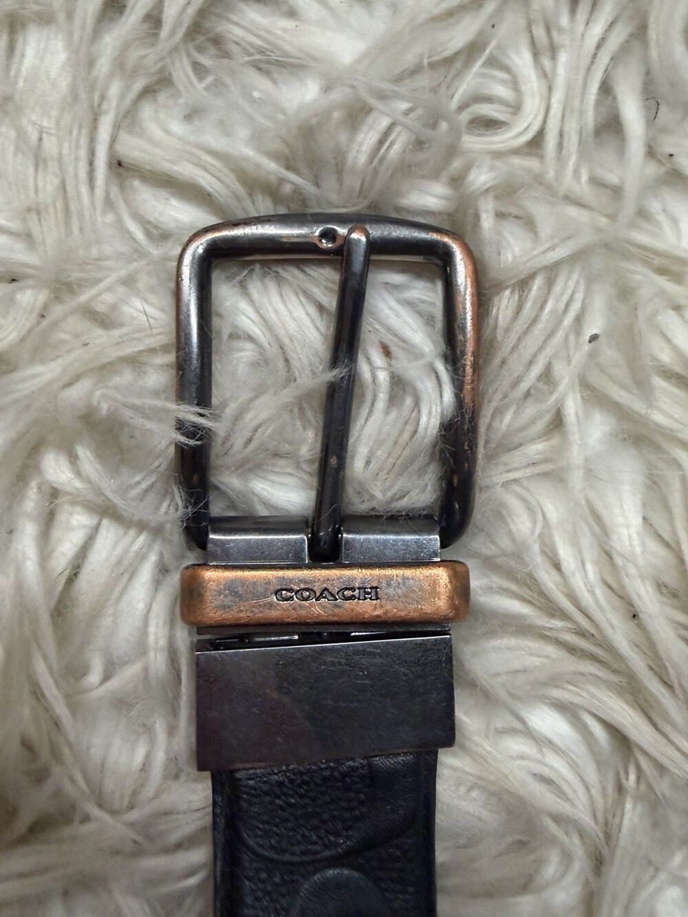 Coach Mens Wide Harness Reversible Belt Black Leather Signature C Embossed Fair